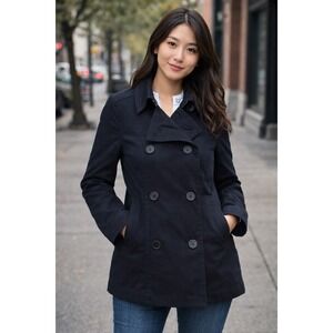 GAP Black Double-Breasted Peacoat Jacket Women's Small Classic Lightweight Coat